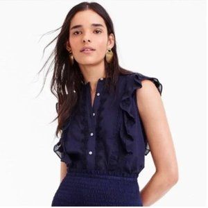 J. Crew Navy Embroidered Flutter Blouse